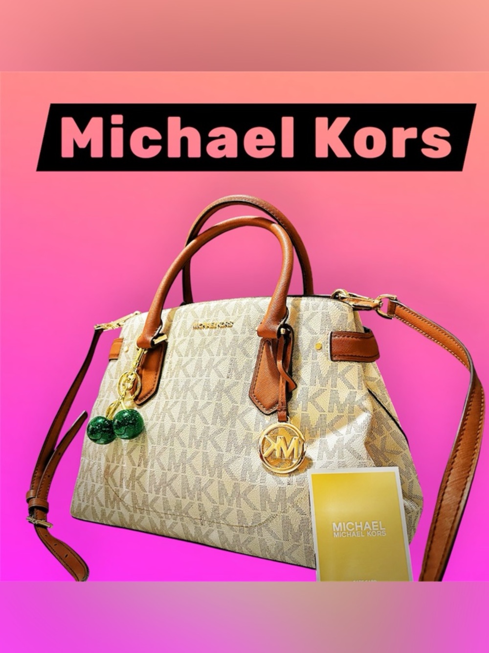 Michael Kors shoulder Bag Satchel with Tan Trim & Gold Accents tote bag - Picture 7 of 17